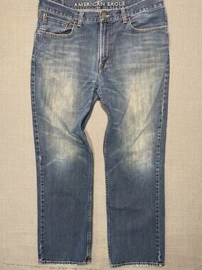 American Eagle Low Loose Mens Jeans Blue Distressed Size 34x30